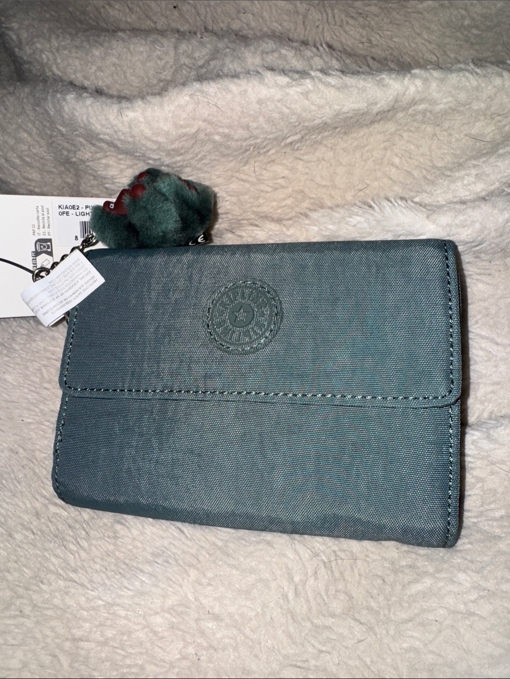 Kipling Dark Teal Fold-Over Wallet with Signature Monkey Charm NWT - Picture 4 of 5
